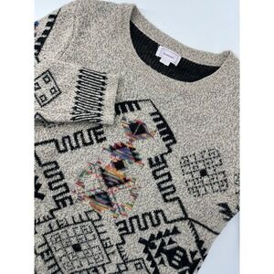 Kamana Women's XL Southwestern Knit Sweater Oatmeal Multi Color‎ Crewneck